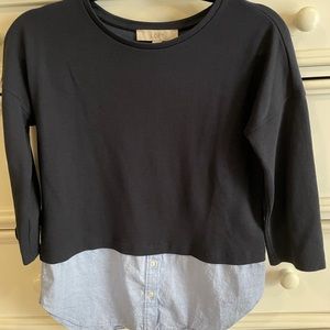 Ann Taylor Loft 3/4 Sleeve mixed-material Shirt XS